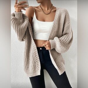 SHEIN Tan Beige Chunky Knit Oversized Open-Front Cardigan Women’s Size Large